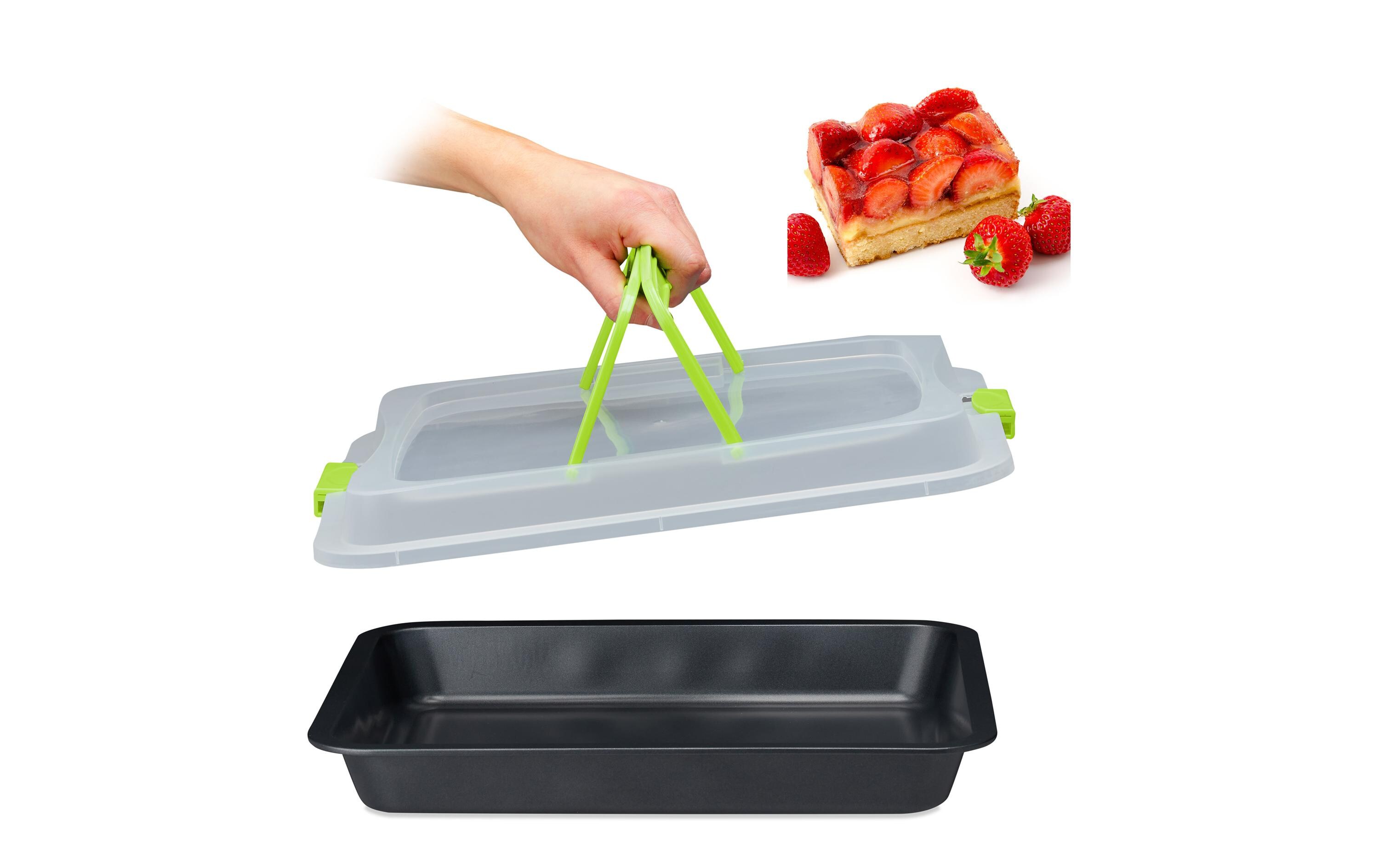 Backform eckig 40.5 cm x 32.5 cm, Schwarz/GrünPraktische Blechkuchen Transportbox