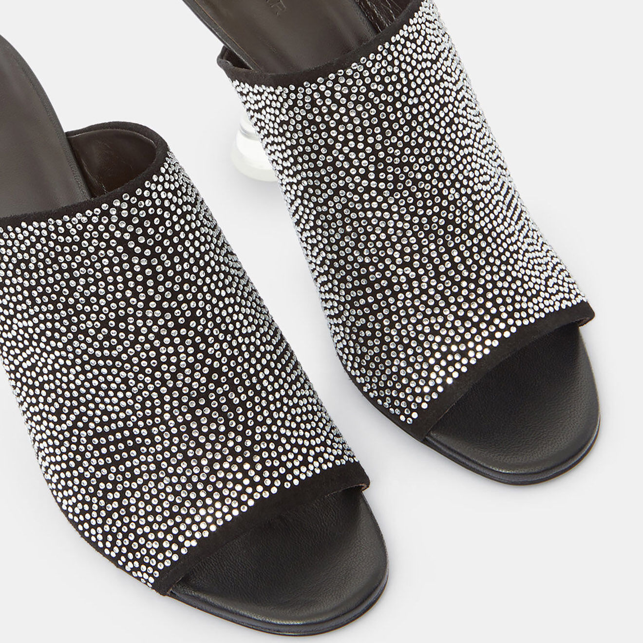 By Far Mules en Velours de Cuir & Strass Luz noires - Talon 10 cm