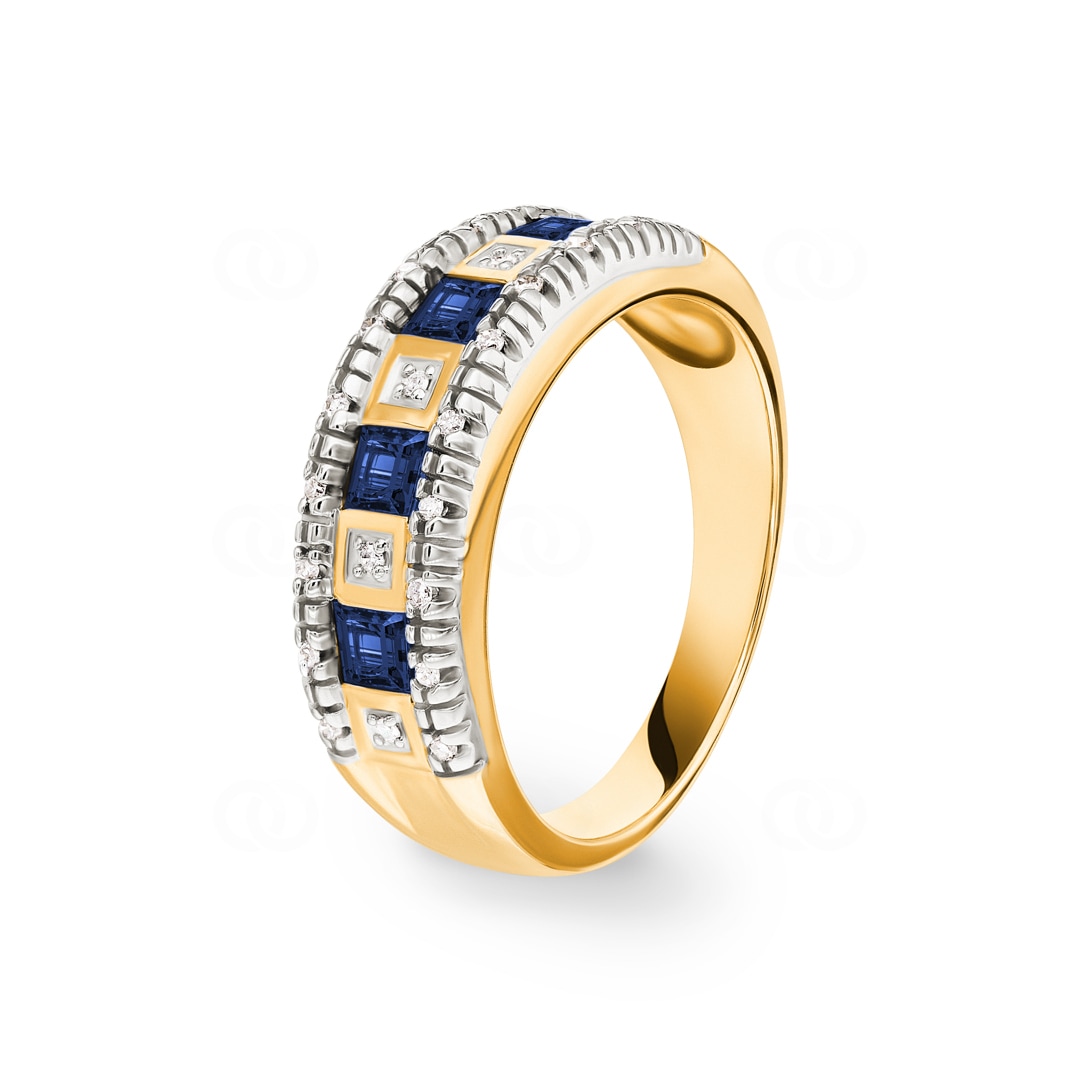 Ring 750/18 K Gelbgold mit Diamanten 0.10 ct H/Si und Saphiren