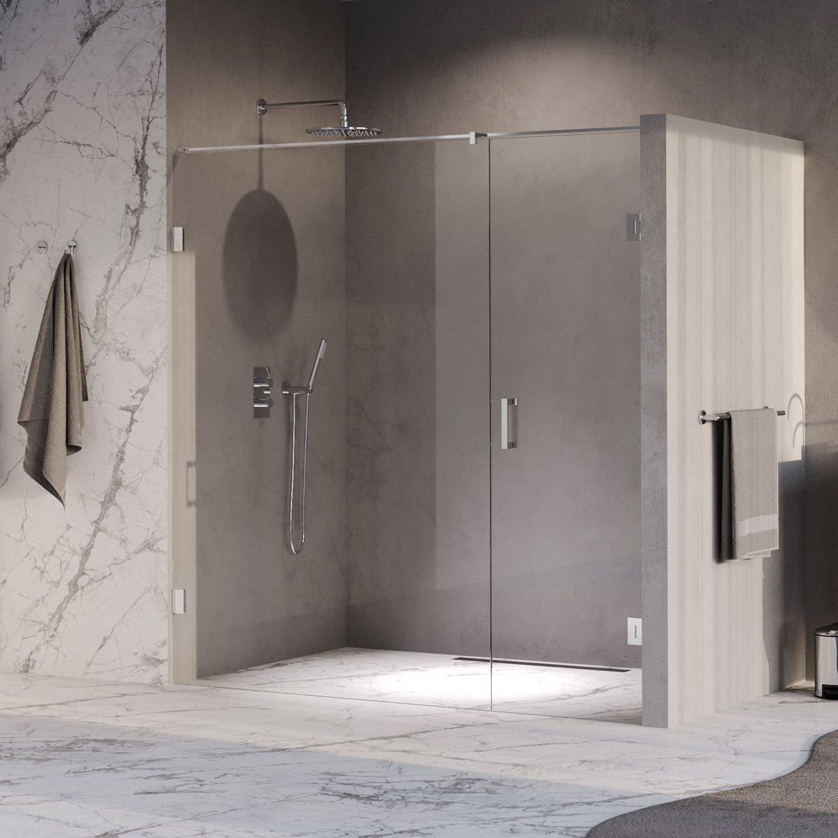 Brauer Void profielloze nisdeur 190cm met draaideur 70cm aan muur chroom