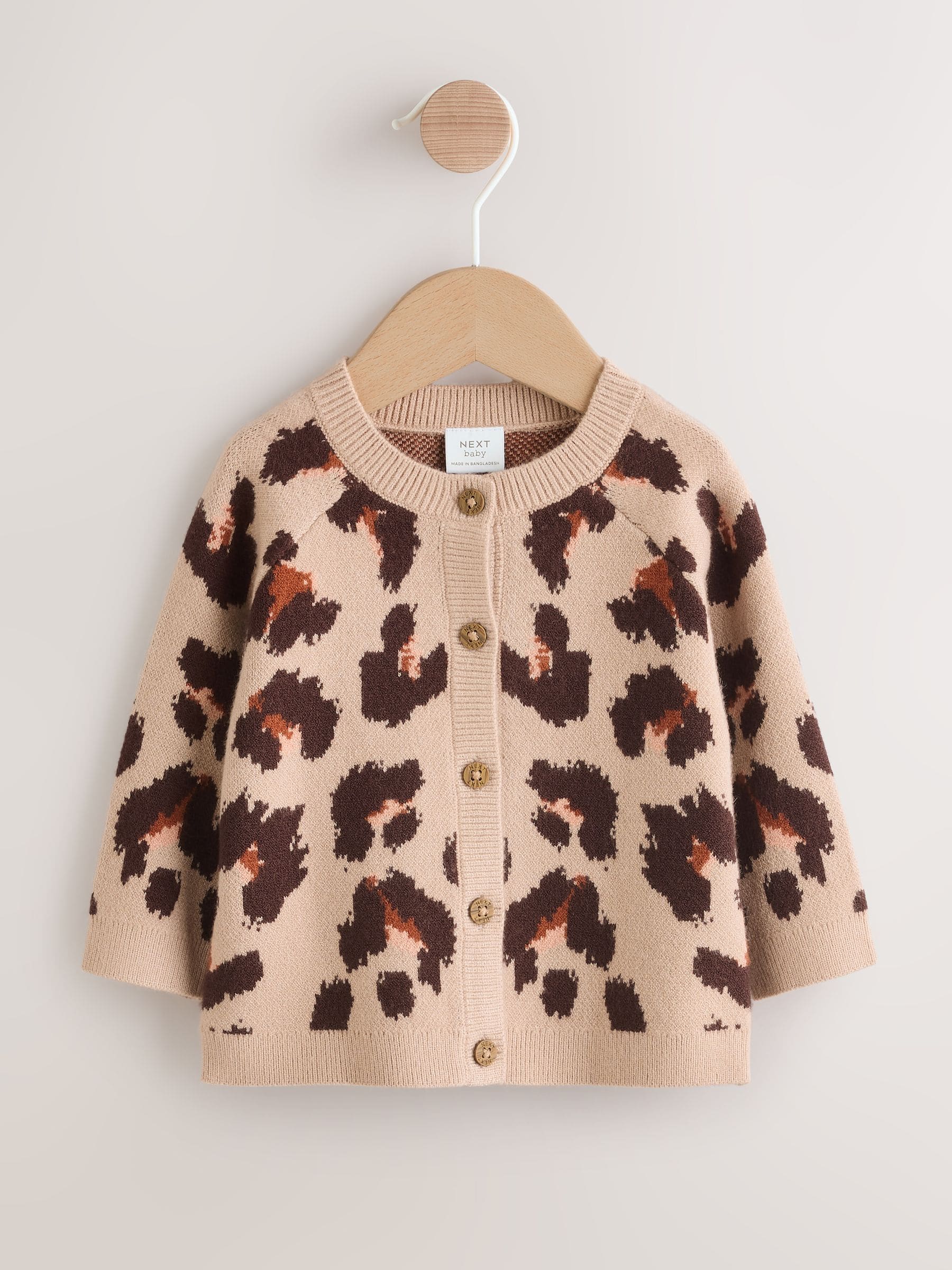 Bruin met luipaardprint - Gebreid babyvest (0 mnd- 3 jr)