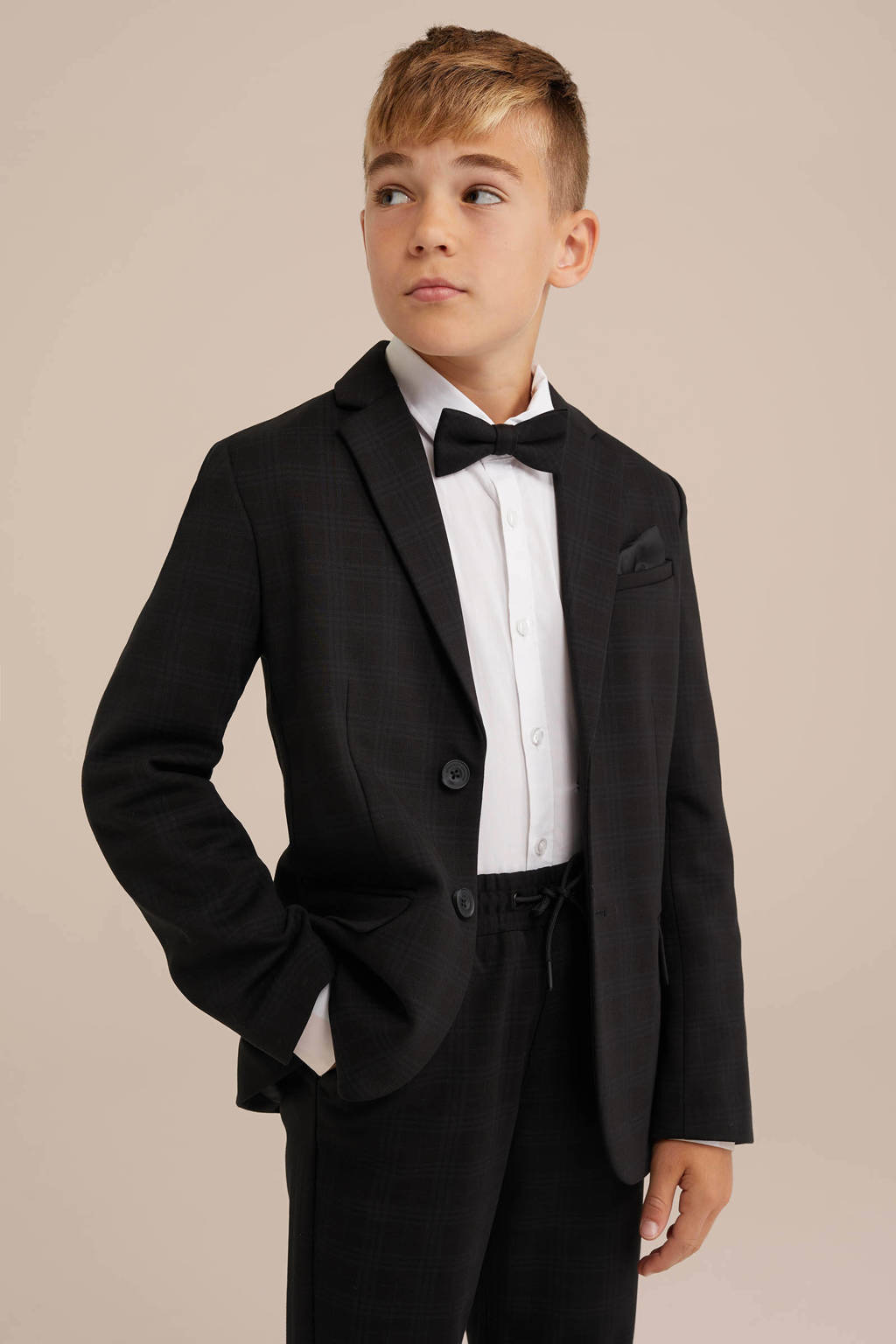 WE Fashion geruit colbert zwart/donkergrijs