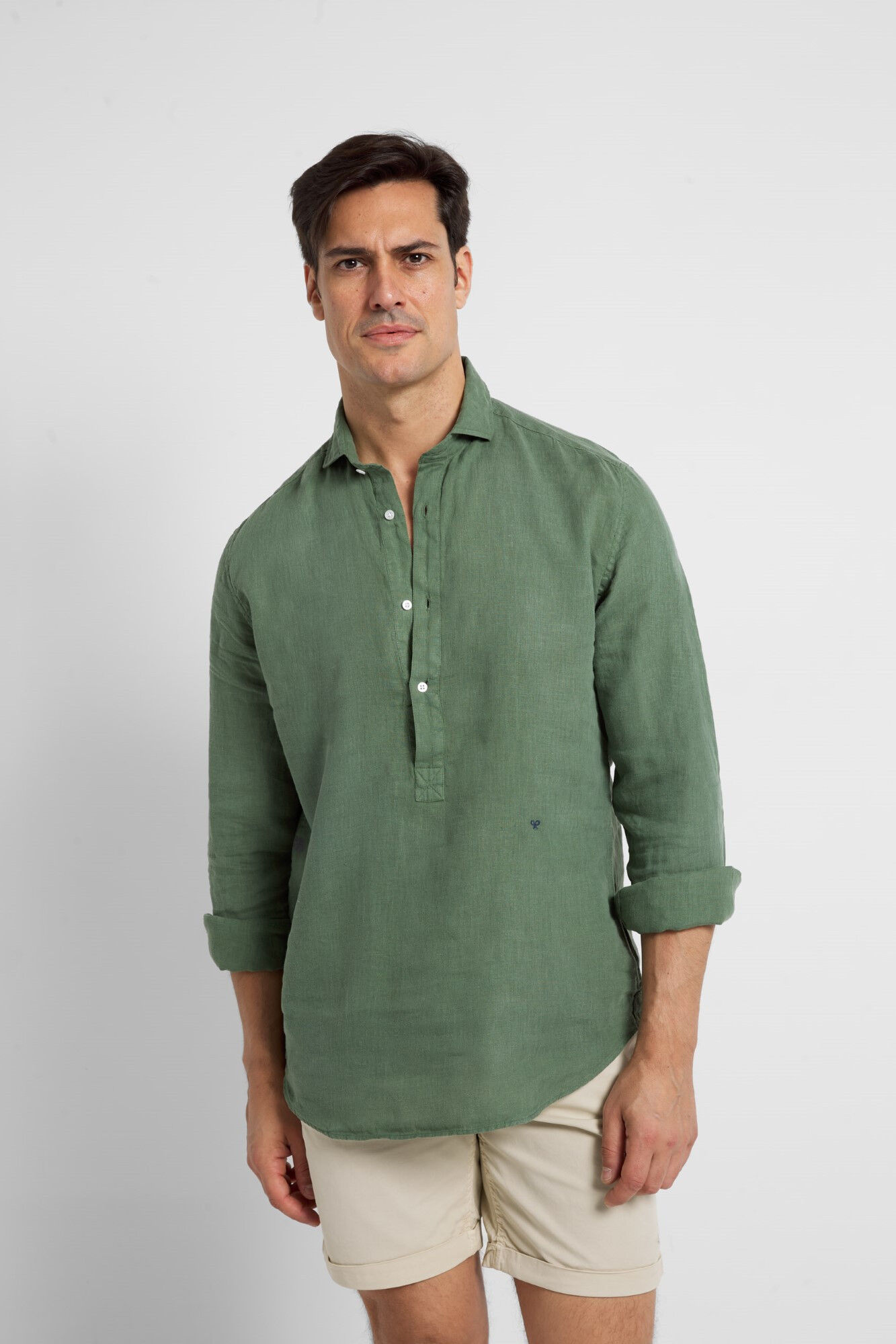 Camisa polo verde em linho natural - Verde