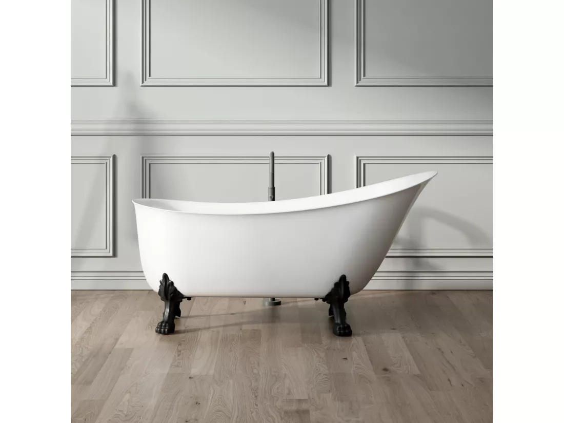 Baignoire ancienne rétro sur pieds BALMAIN Blanche 161 cm Pieds de Lion Noirs