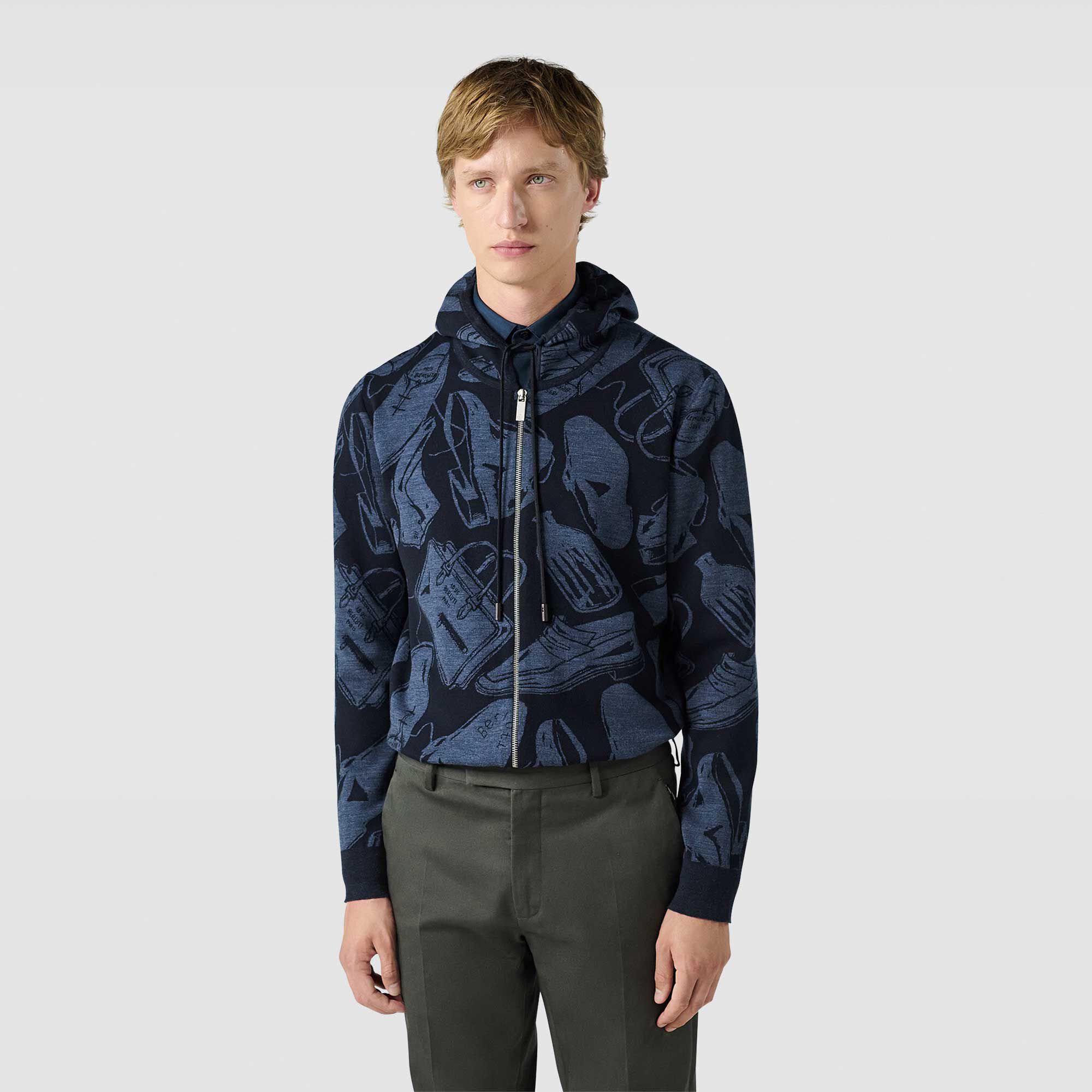 Sweat À Capuche Zippe En Laine Avec Jacquard Summer Iconic