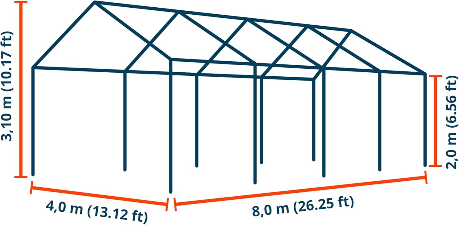 TOOLPORT Lagerzelt 4x8 m Zelthalle Unterstand Zeltgarage PE Plane 350 N wasserdicht in grau