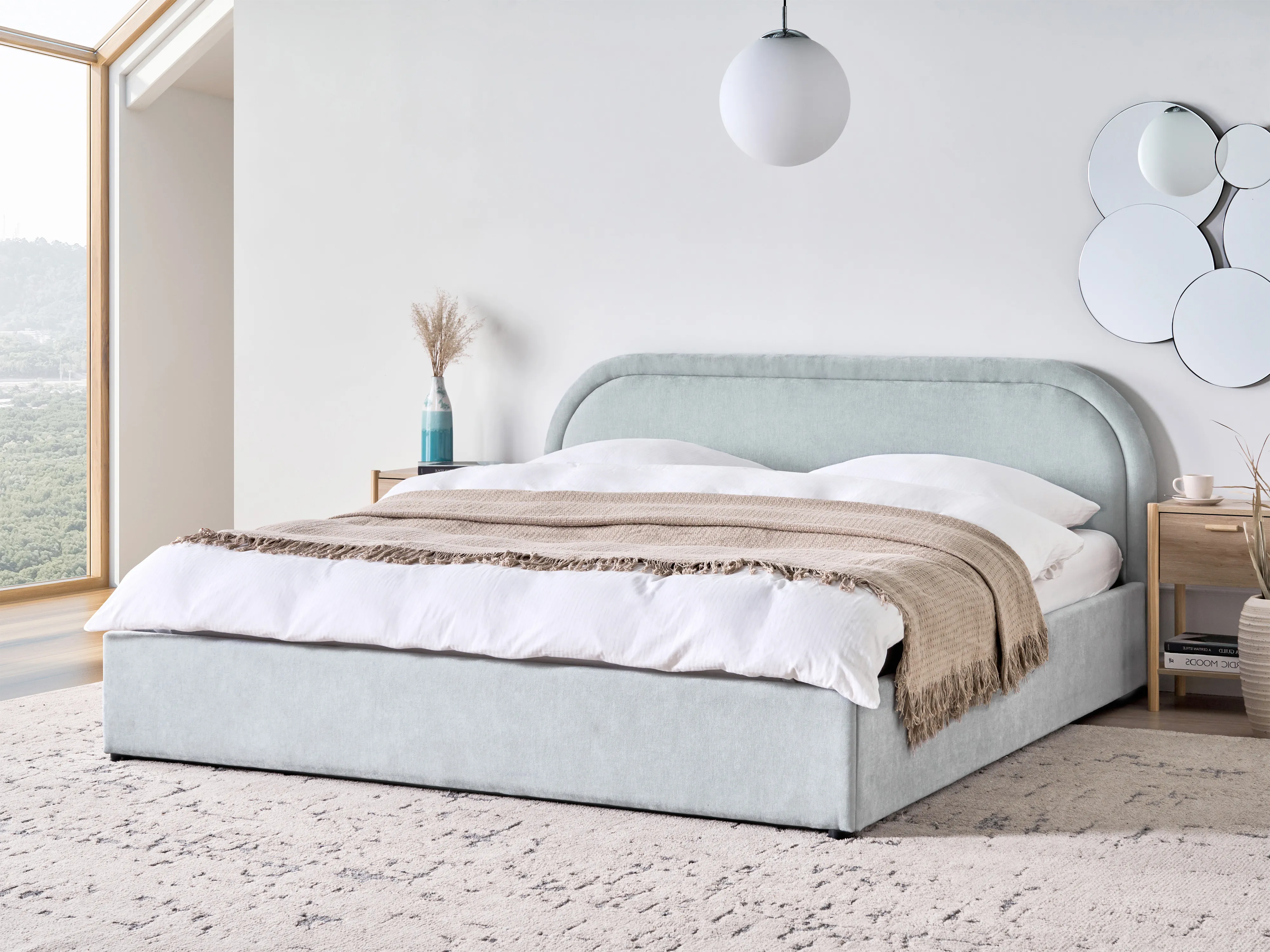 Bed met opbergruimte Chenille QUILLIEN 180 x 200 cm Lichtblauw