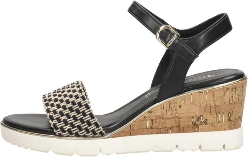 Tamaris Vegan Sleehak Sandalette met Geweven Bandje Black Dames
