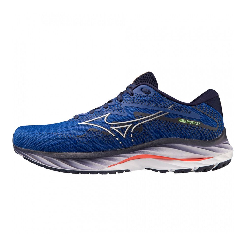 Mizuno WAVE RIDER 27 - Chaussures running Homme surf the web/white/neon flame