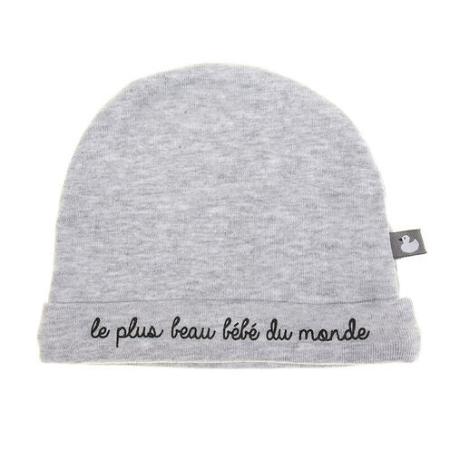 Bonnet de naissance pur coton Le plus beau bébé Gris chiné - BB&CO