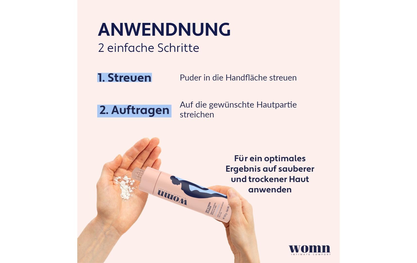 Körperpuder Dry and Fresh 100 gPuder sorgt für Schutz vor Nässe, Schweissgeruch und Wundscheuern