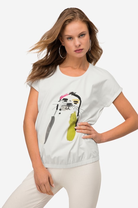 T-Shirt, oversized, Robben Motiv, Rundhals, Halbarm