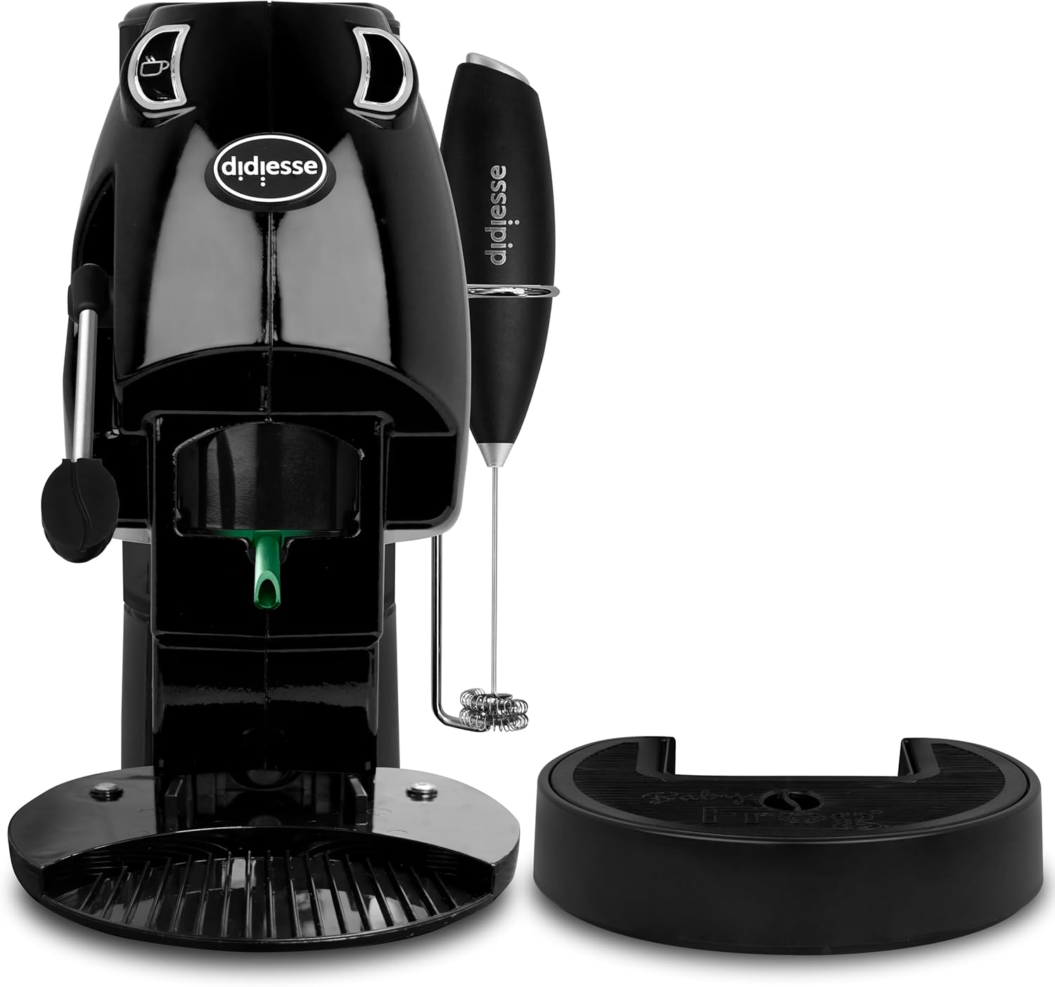Didiesse Baby Frog Coffee & Tea Kaffeemaschine für Pads, mit Milchaufschäumer und doppeltem Padhalter für Kaffee und Tee, geringer Verbrauch 450 W, Warmwasserspender (schwarz)