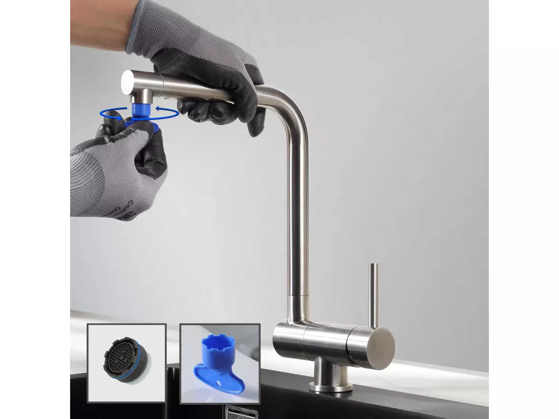 Cecipa max Mitigeur Evier Repliable en Inoxydable Brossé devant Fenêtre, Robinet Évier Robinet de Cuisine avec barboteur démotable,EU Modèle