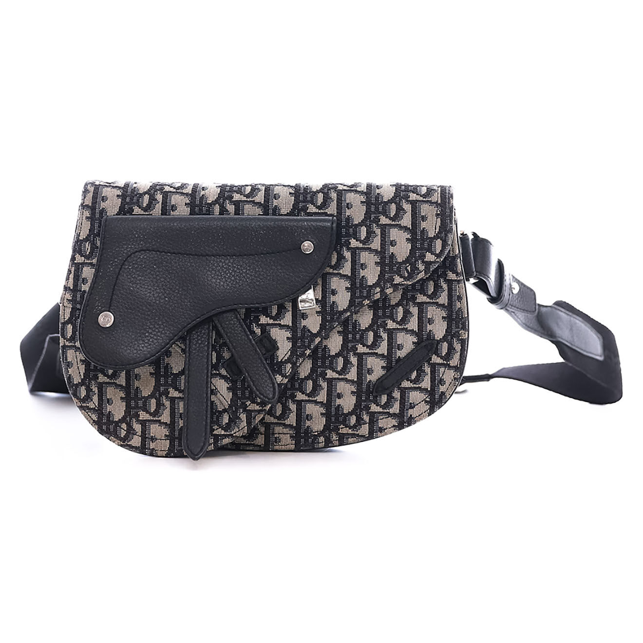 Dior Sac ceinture Saddle en Toile & Cuir Oblique marine/beige - Neuf sans étiquette - L.24 cm