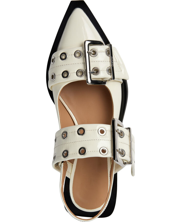 Ganni Wide Welt Buckle Ballerina Naplack Egret