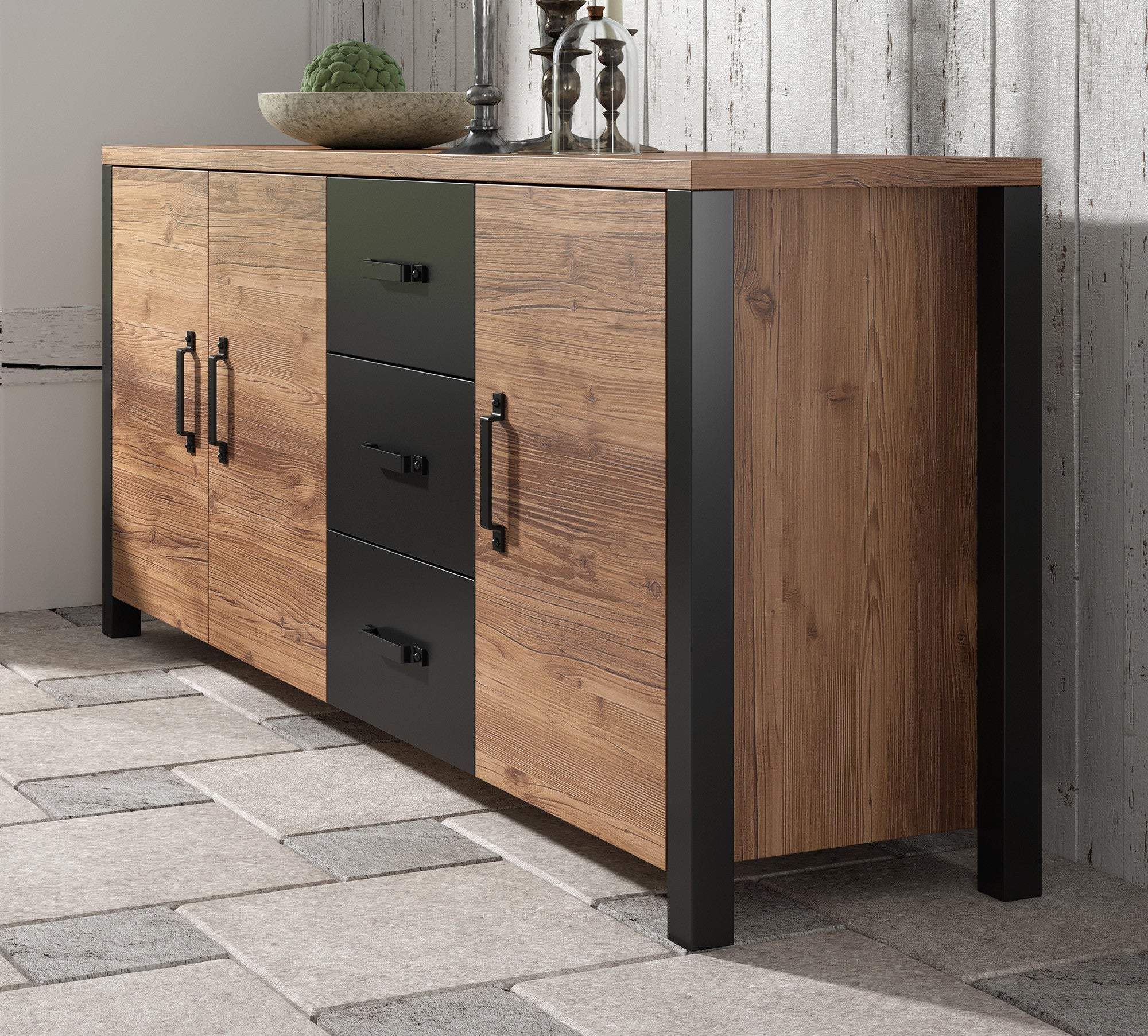 Meubella - Dressoir Olivia - Zwart - Eiken - 192 cm