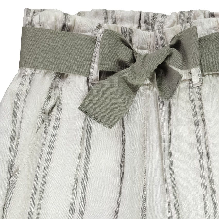 Pantalon fluide en toile à rayures avec ceinture pour fille - Ecru