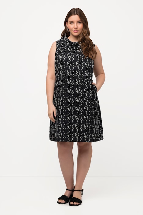 Kleid, Kreise, A-Linie, Rollkragen, ärmellos, Leinenmix
