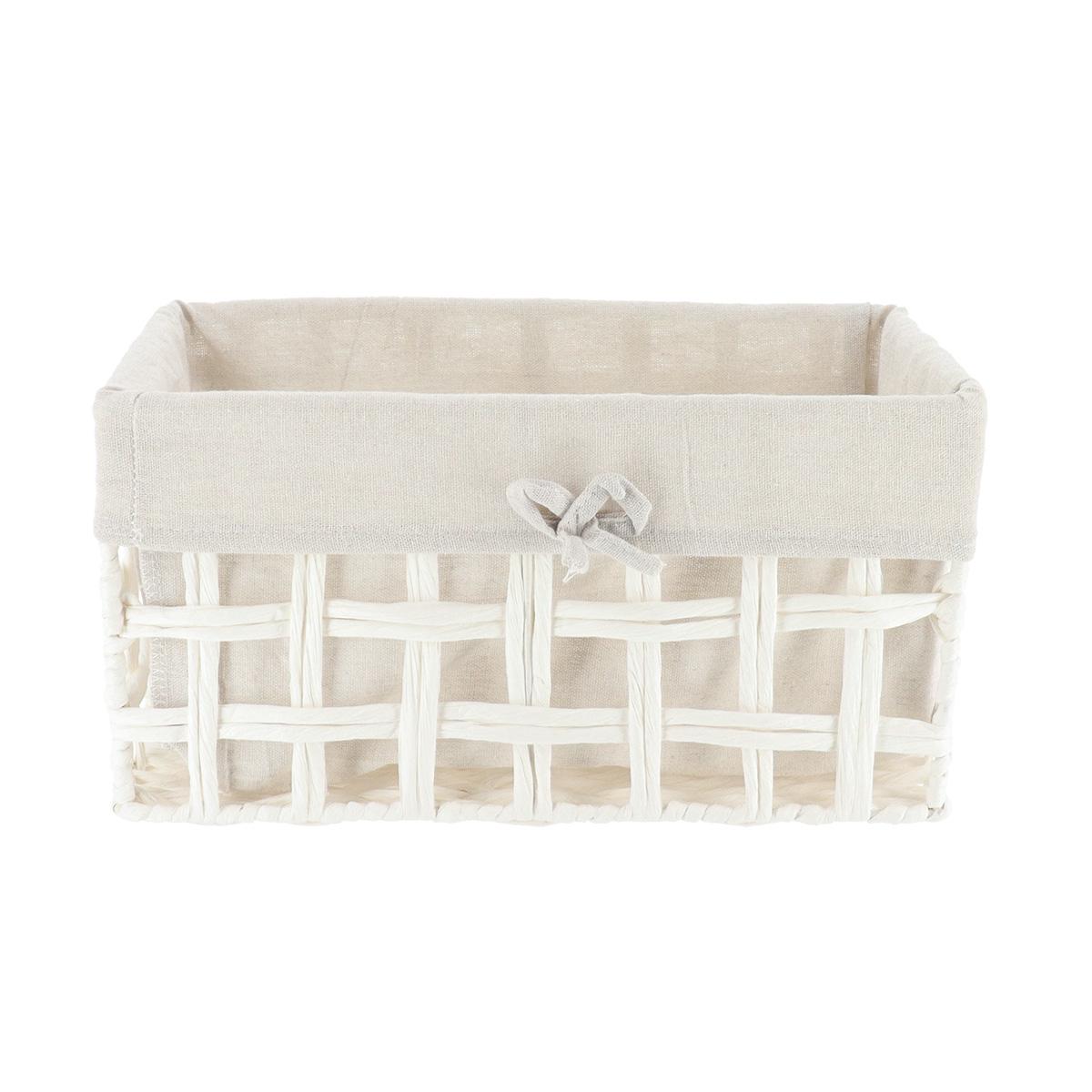 PANIERE RECTANGLE 35X20X18CM BLANC TISSU LIN