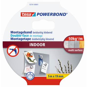 Tesa Powerbond Indoor montagetape dubbelzijdig wit 5 m x 19 mm