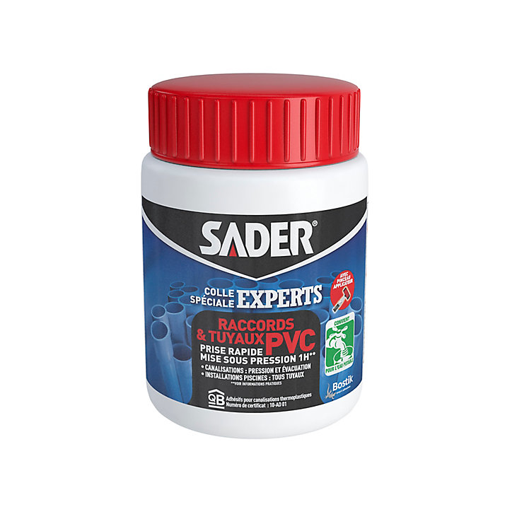 Colle Sader pour Raccords et Tuyaux en PVC 500 ml avec pinceau applicateur