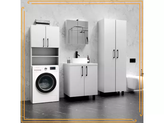 Armoire de Salle de Bain au-dessus de la Machine à Laver Sèche-linge Colonne Étagère Intégrée pour Électroménager Blanc