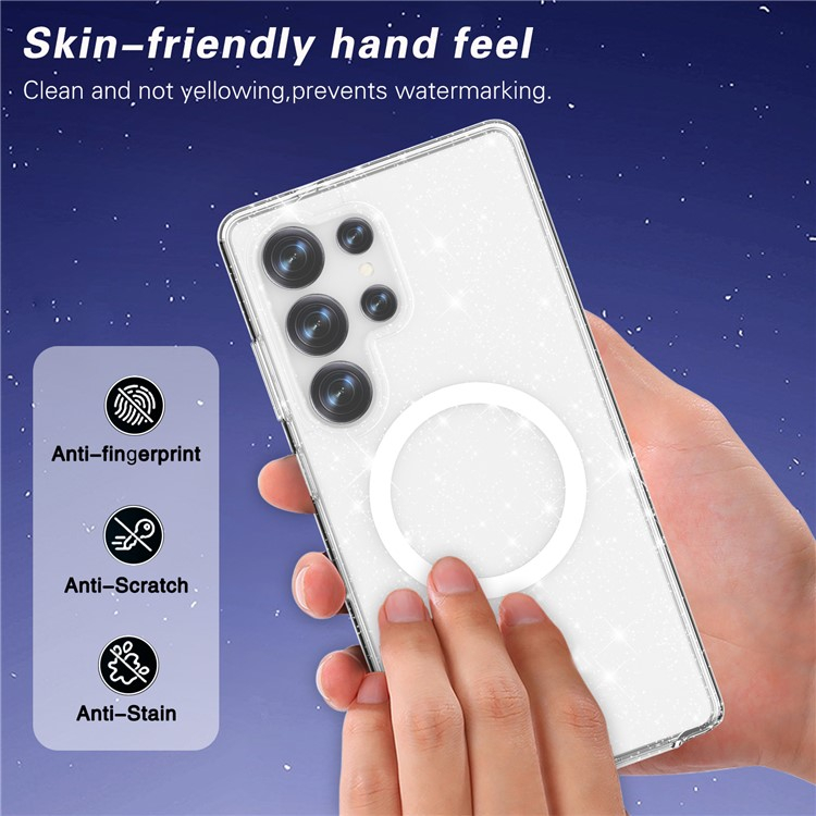 Samsung Galaxy S25 Hybrid Hardcase Hülle mit TPU Bumper Glitzer Design MagSafe-Modul - Transparent