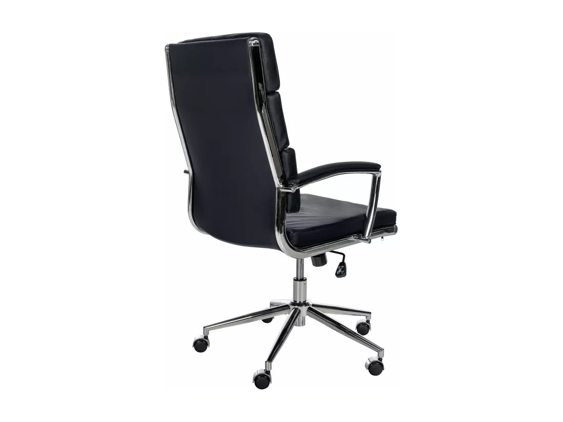 Chaise de bureau - Véritable cuir & Métal chromé - Noir - Cleveland