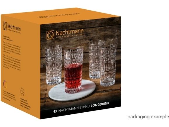 Nachtmann Longdrinkglas Ethno, 4 Stück Set mit vier transparenten Longdrinkgläsern aus Kristallglas