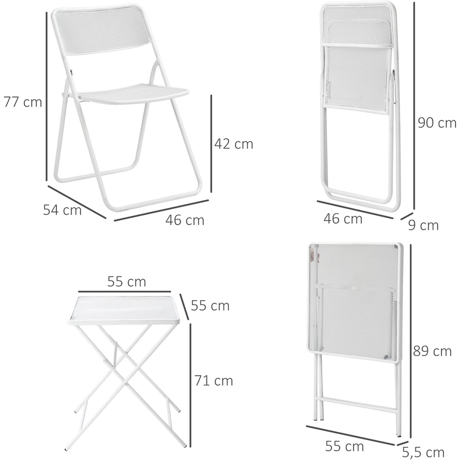 Outsunny Gartenmöbel-Set mit Stahlrahmen weiß