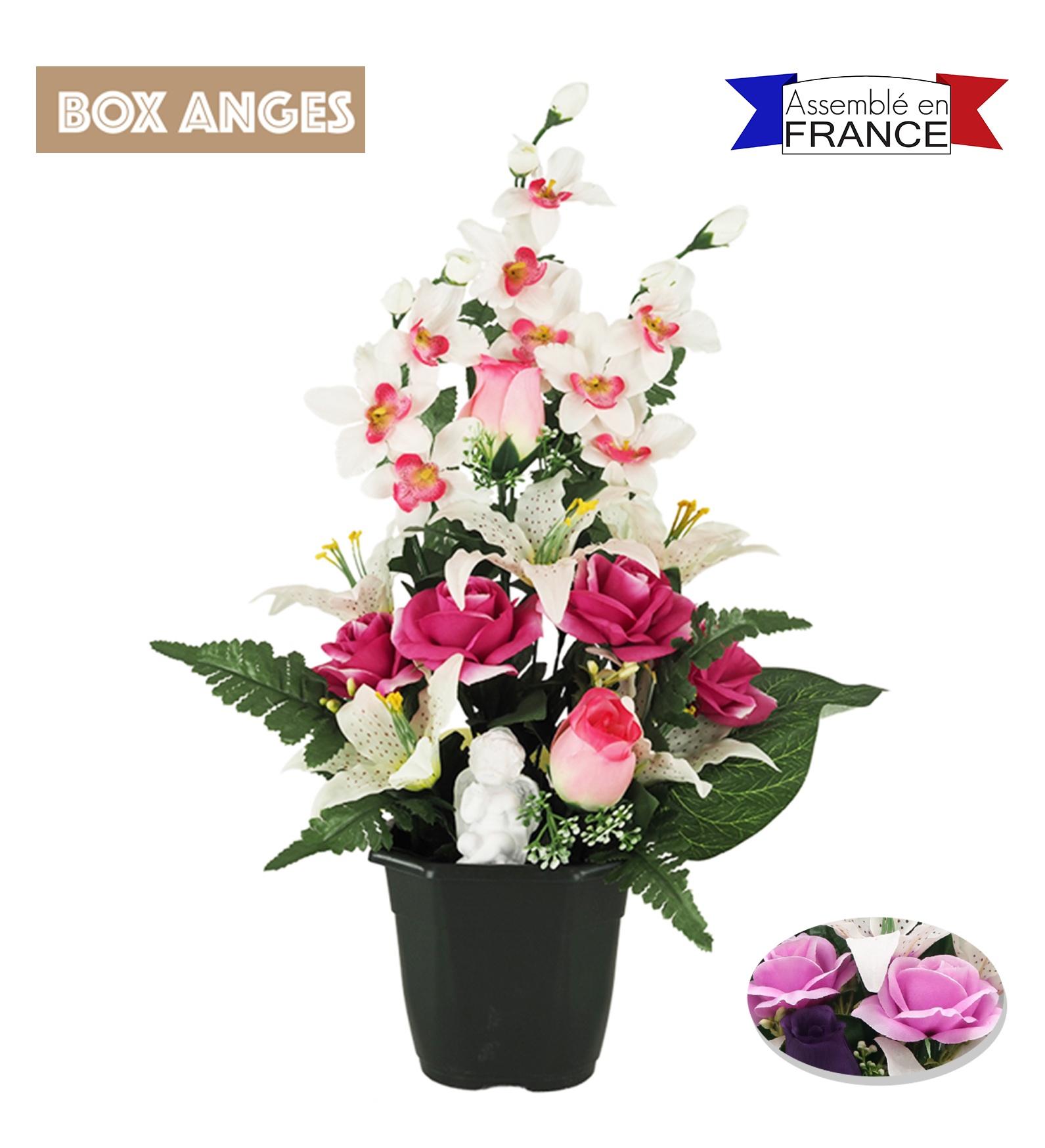 COMPOSITION ORCHIDEES ET ROSES ANGE H.43CM