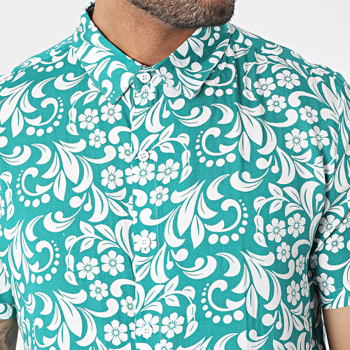 Chemise Manches Courtes Vert Blanc Floral