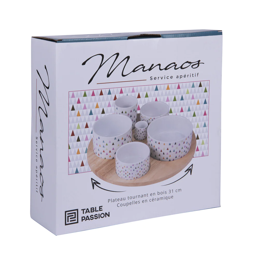 Service à apéritif tournant Manaos 6 pièces 31 cm Table passion