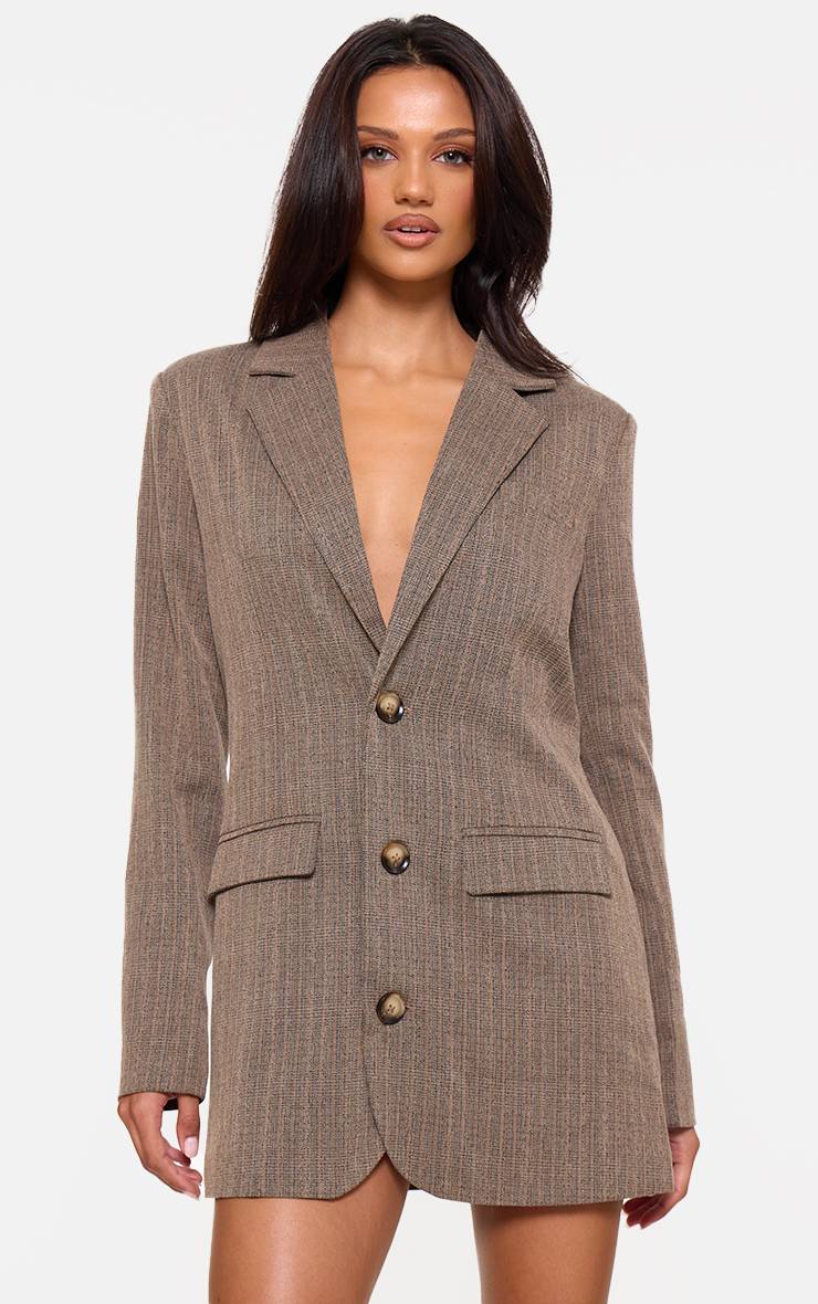 Chocolat Robe Blazer À Fines Rayures Boutonnée