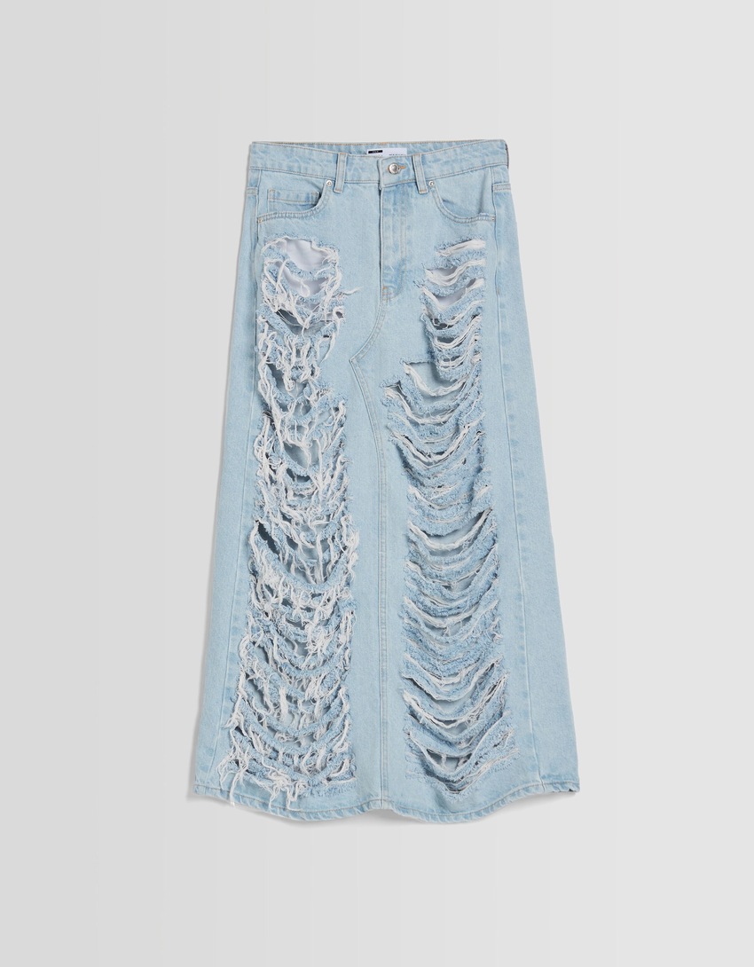 Saia longa de jeans rasgada