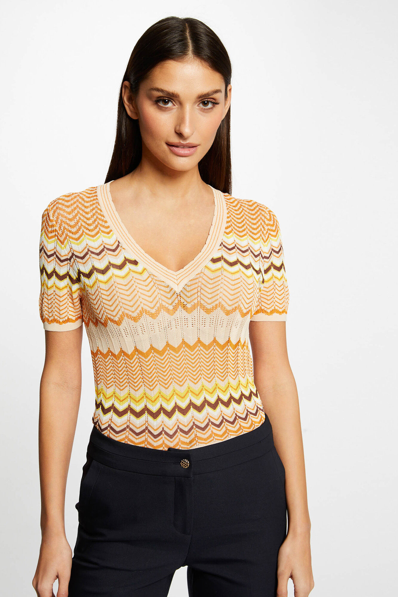 Camisa de manga curta com estampa chevron - Estampa branca