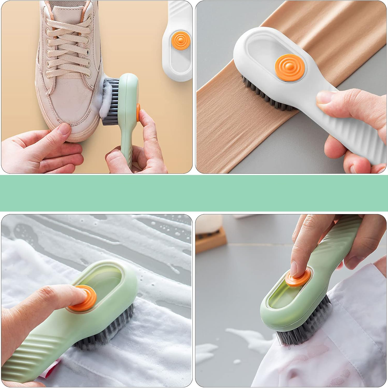 (17cm) Universal Reinigungsbürste Multifunktionaler Kleider Scrubber Schuh Cleaner mit Seifenspender - Weiss