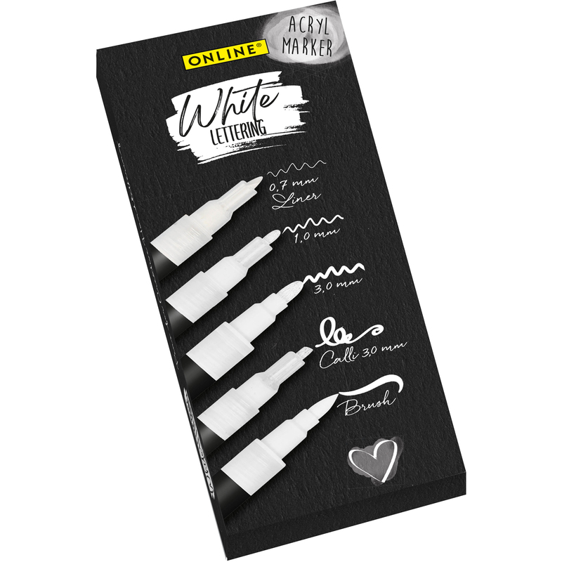 ONLINE Acrylmarker, White Lettering Set, 5 Stück, weiss