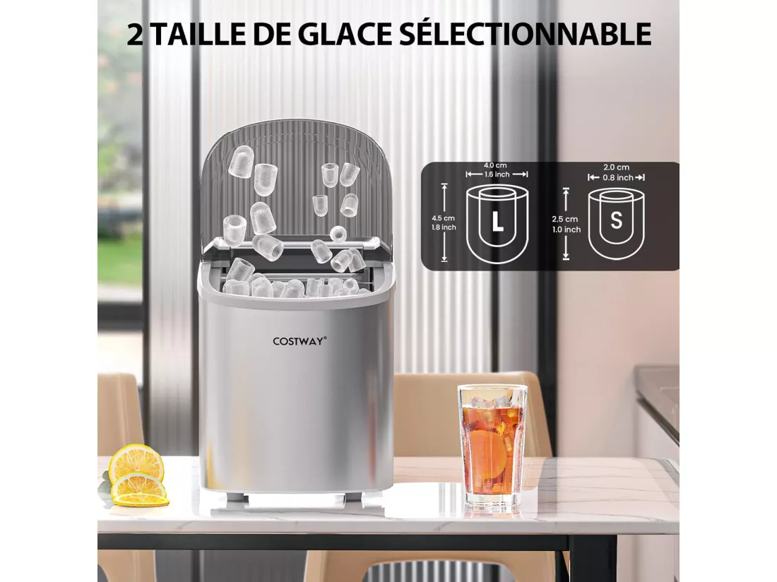 Machine à glaçons portable 12 kg/24h 2 formats de glaçons 6-13 minutes réservoir d'eau 2,2 l