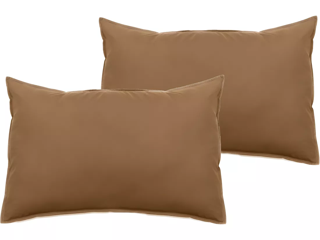 Lot de 2 taies d’oreiller Palace pur coton teint lavé 63 fils/cm² Vent du sud - Palace Cognac - Lot de 2 taies d'oreiller 50 x 70 cm