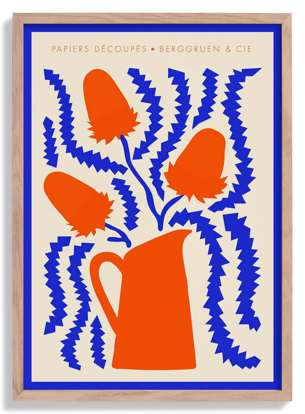Krug Blumen Blau und Orange Papiers Découpés Kunstausstellung