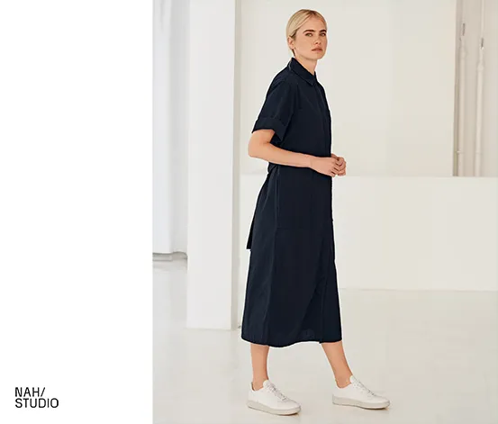 NAH/STUDIO Seersucker-Kleid | Baumwolle, Navy