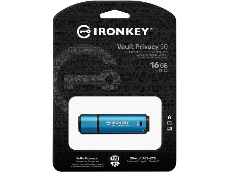 Kingston USB-Stick IronKey Vault Privacy 50 16 GB XTS-AES 256-Bit verschlüsselter USB-Stick mit 16 GB Speicherkapazität