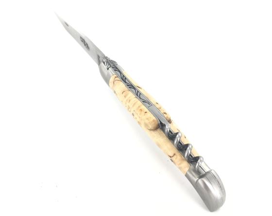 Laguiole Tradition 12 cm - 2 mitres - 2 pièces - Bouleau Madré Couteau de Poche Forge de Laguiole