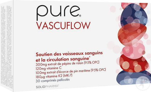 Pure Vascuflow Vitamine C K2 OPC Vaisseaux sanguins et circulation sanguine 30 comprimés