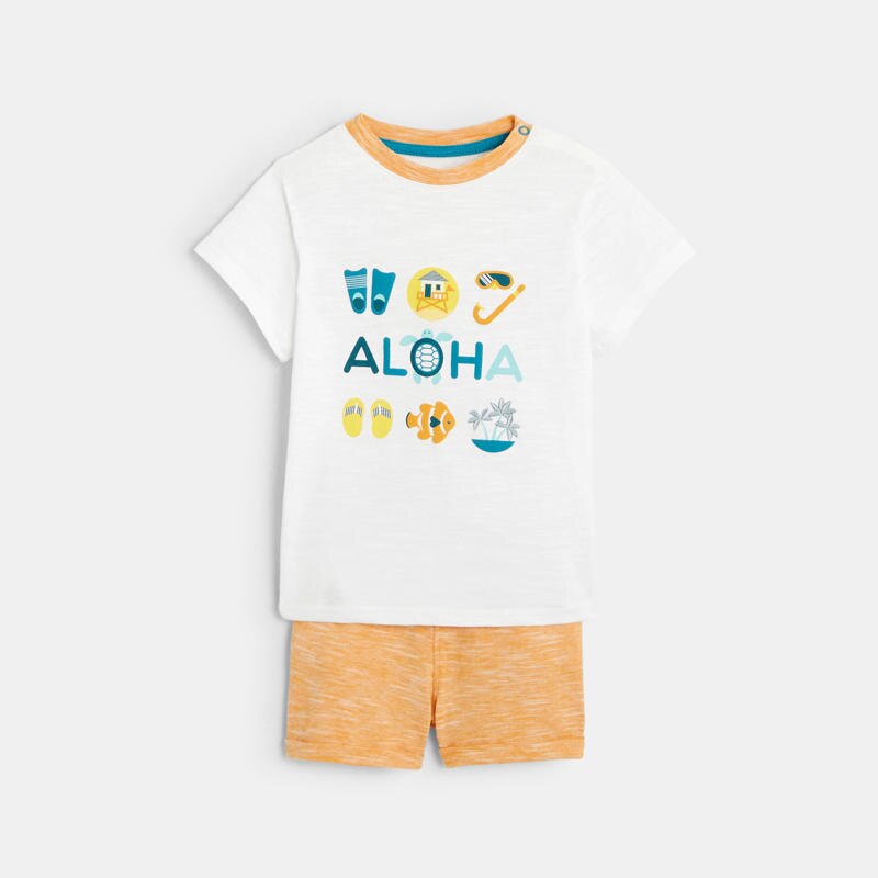 T-shirt Aloha et short micro-rayures jaune bébé garçon Jaune