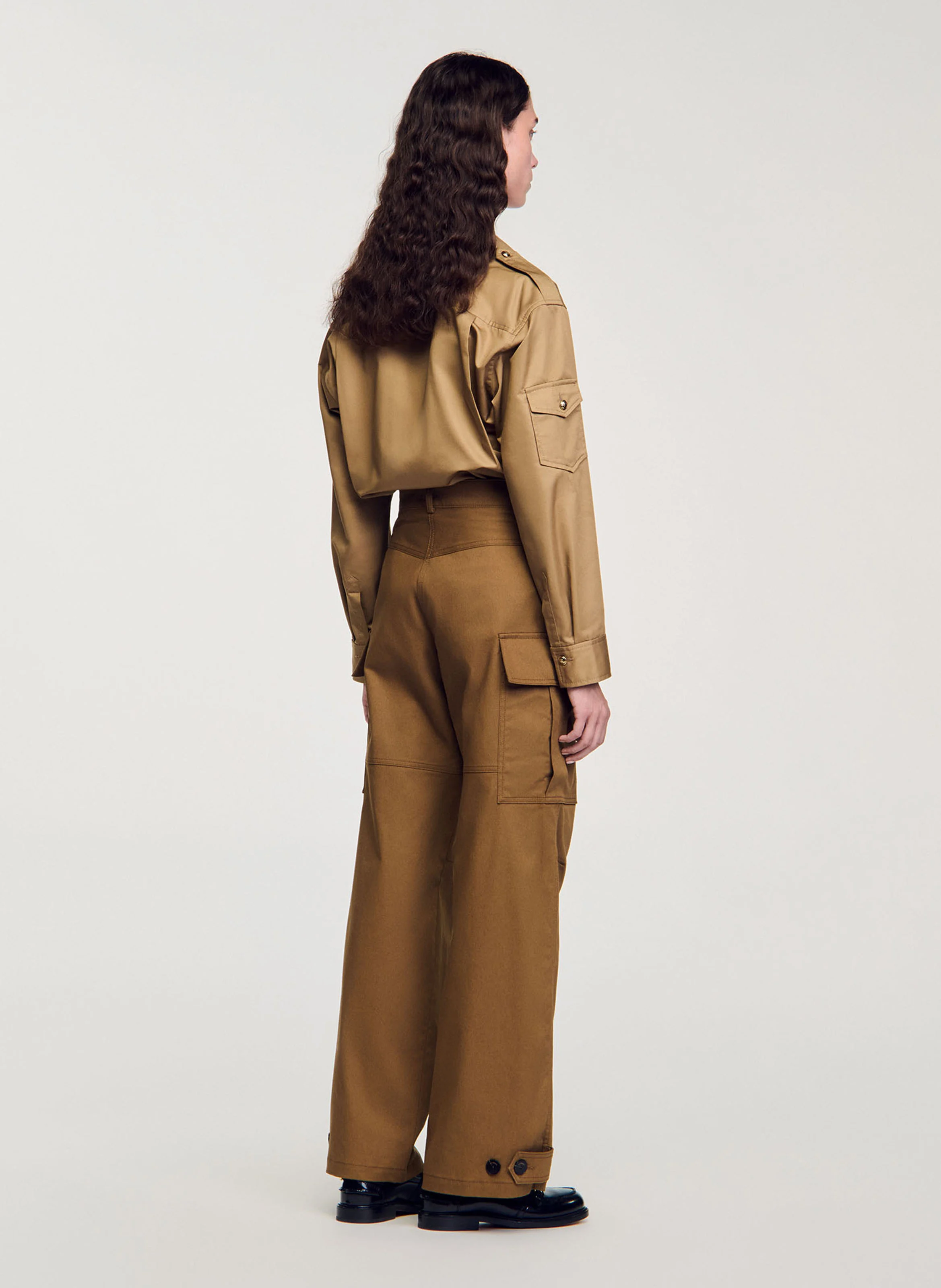 Pantalon cargo large en coton mélangé | Marron