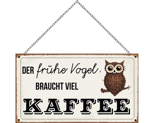 Houten bord met ketting, Early Bird, 23x13 cm