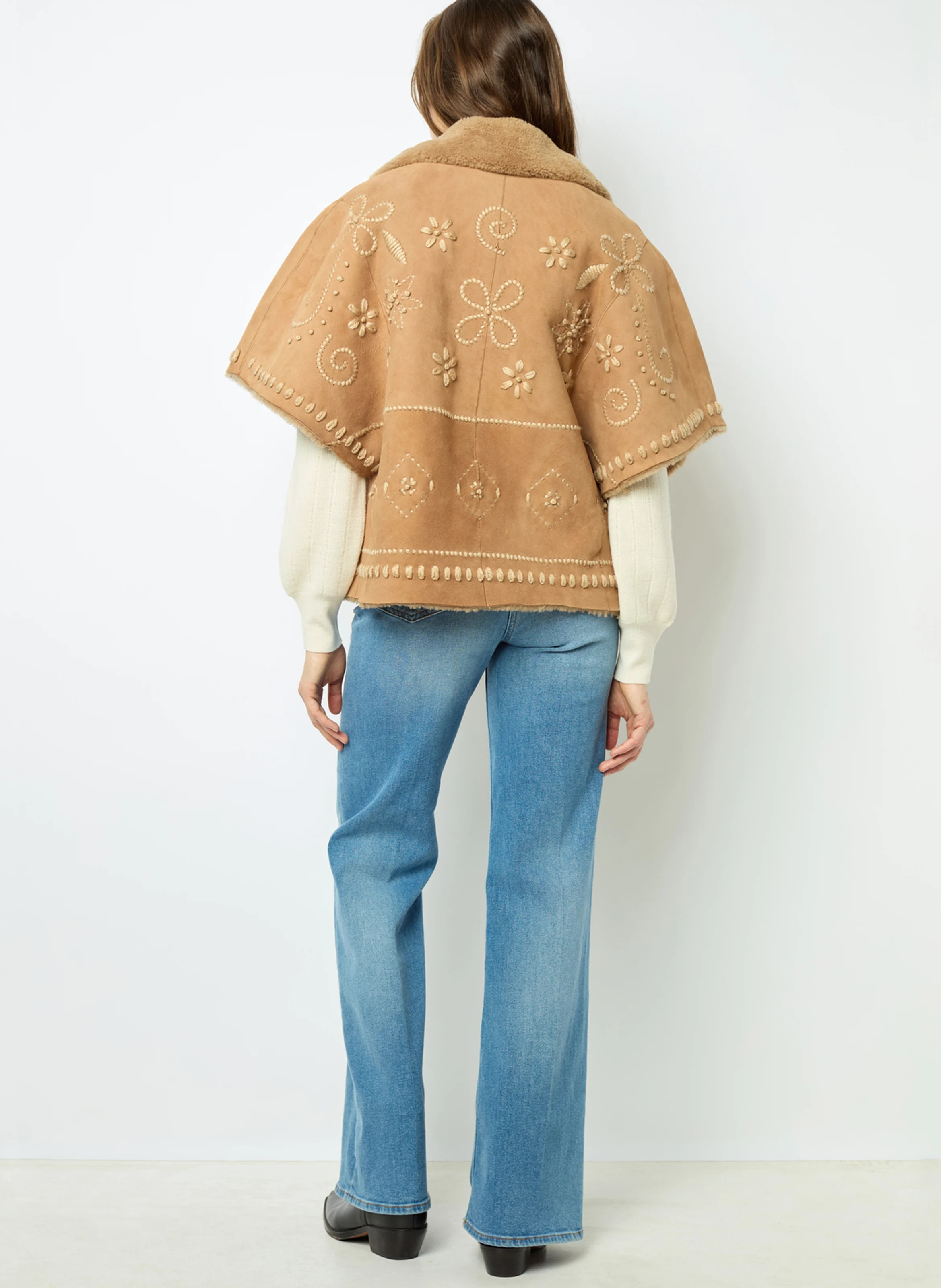 LYSIANNA - Veste oversize col tailleur en cuir | Marron